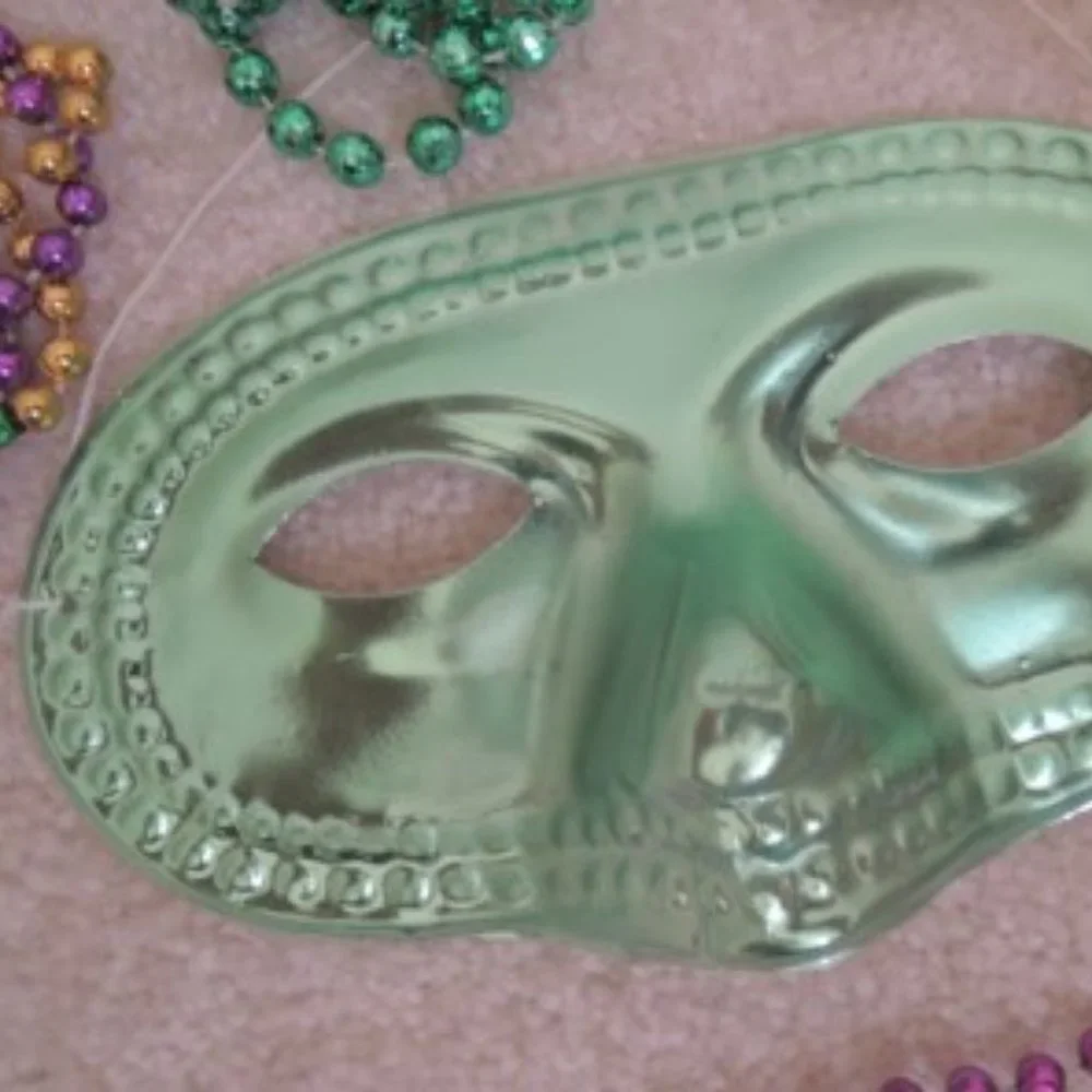 Mardi Gras Masks Beads LOT 24 Necklaces + 2 Bourbon Street Party Masks NEW